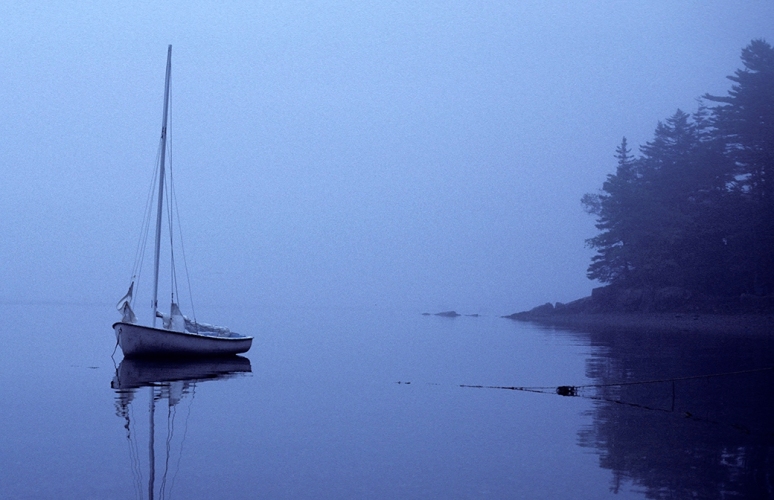 Fog in Southwest Harbor.  Canon FTb SLR.  Canon 50mm f1.8.  Kodachrome 64.  Polarizer.  Hand held.  © Chuck Lockett Photography 1980.